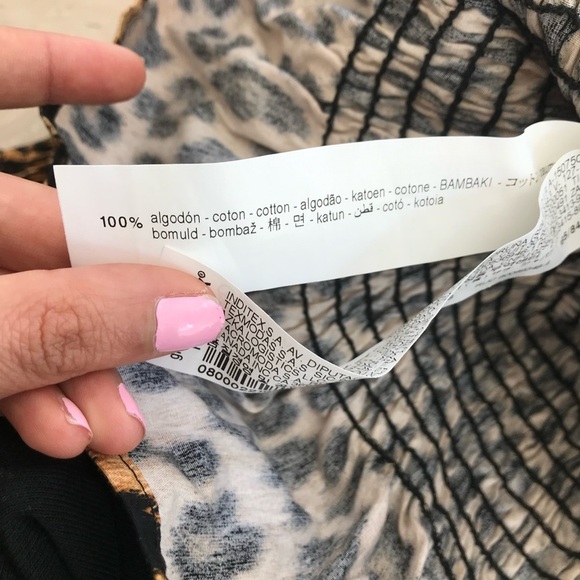 Zara Leopard Print 1/2 Sleeve Smocked Puff Sleeve Cotton Top Women’s Size small - Picture 6 of 6